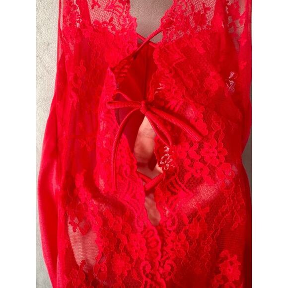 Vintage Red Lace Satin Bodysuit Lingerie Size small Teddy Lingerie 90s - Picture 2 of 5